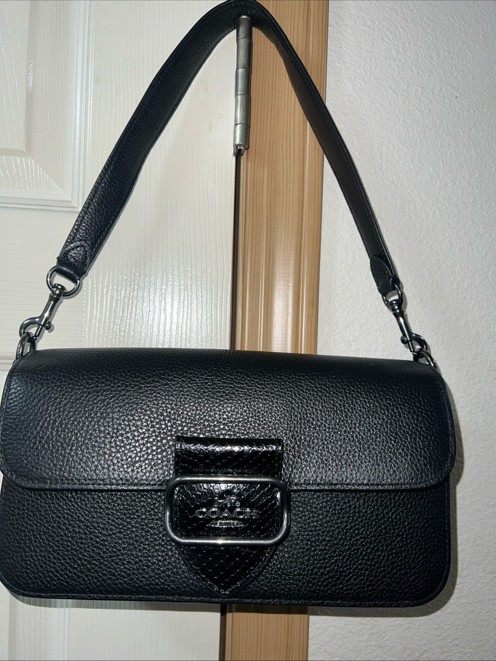 Coach Morgan Shoulder Bag Black Pebbled Leather Crossbody Handbag